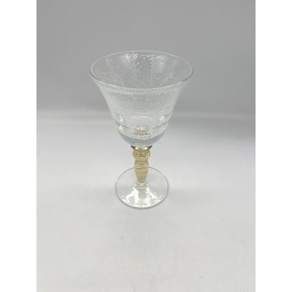 Pottery Barn PBY6 Water Goblet Amber Stem Bubble Glass Seeded 7.25” - Picture 2 of 5